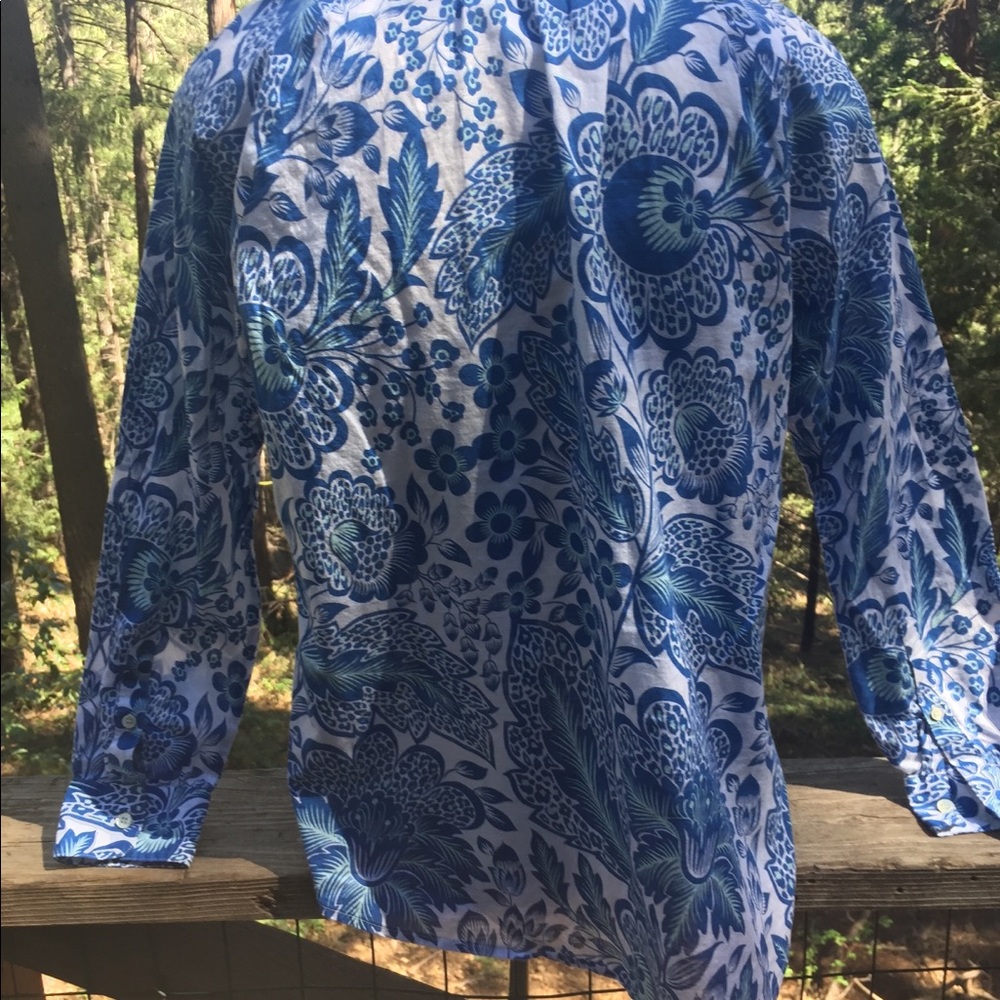 J .Crew cotton floral print light blue floral long sleeve print blouse HPx2 - Picture 8 of 11